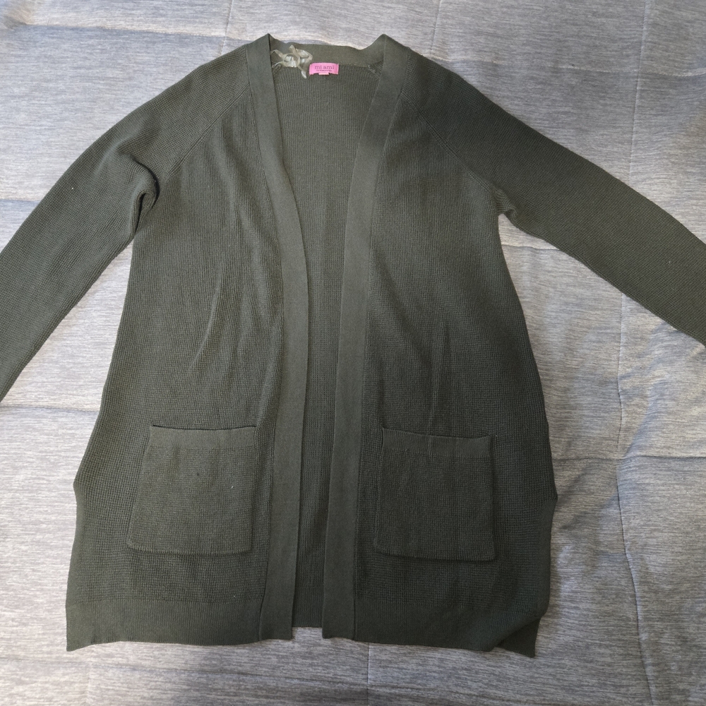 Elegant Open Front Cardigan Sweater - Forest Green